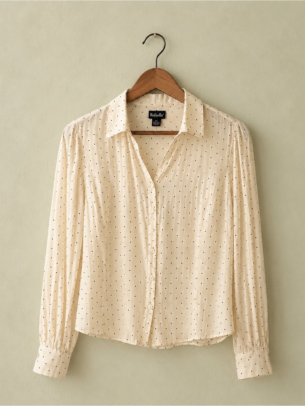 Silk Vintage Button Down Size 14 Cream with Brown Geometric Print